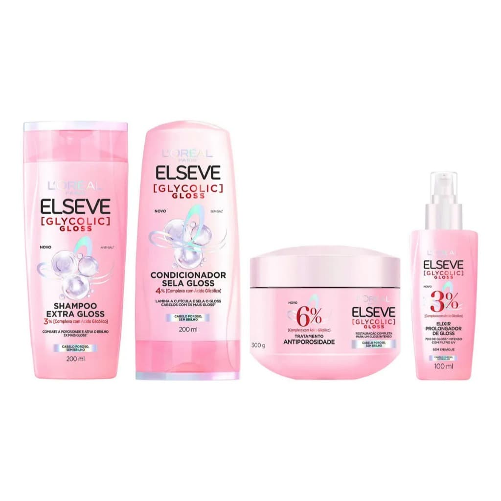 Kit Elseve Glycolic Gloss Shampoo + Cond +mácara+ Serum Loreal -200ml