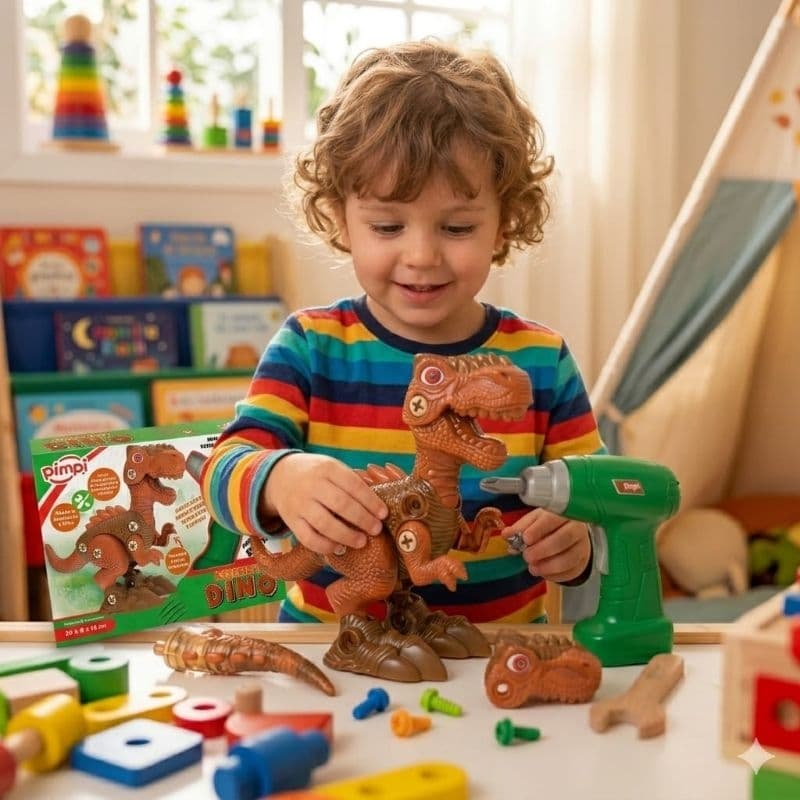 Brinquedo Educativo Dinossauro Montar Desmontar Habilidades Motoras Alta Qualidade Parafusadeira Elétrica