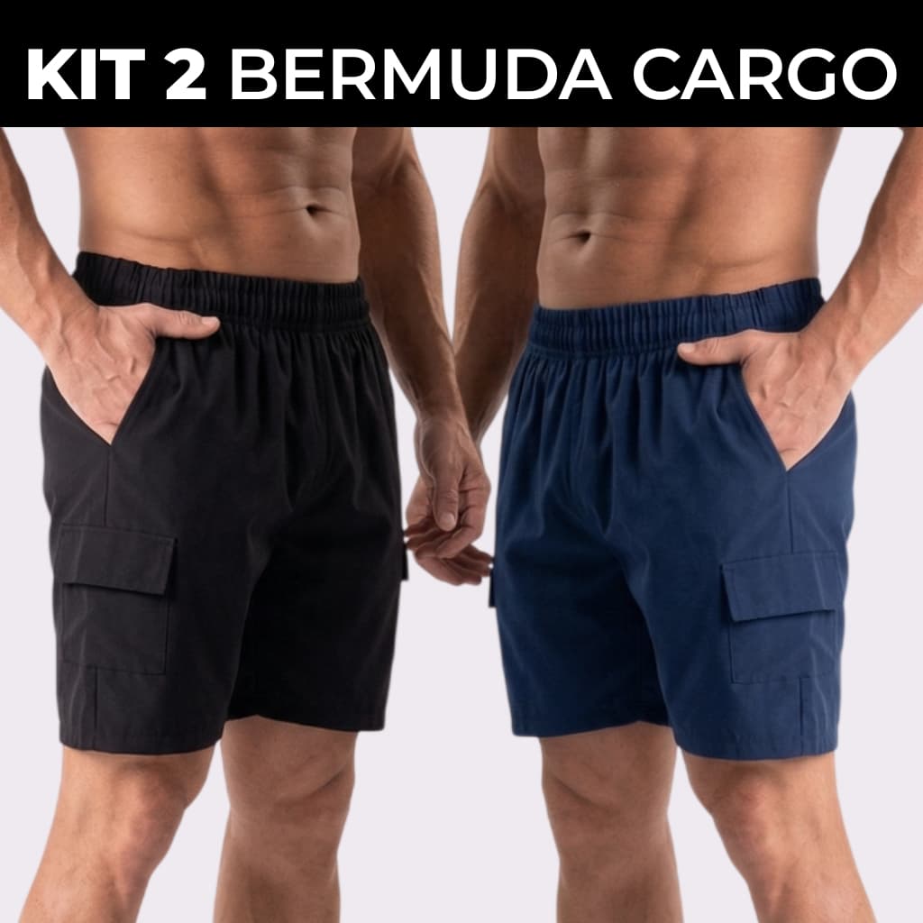 KIT 2 BERMUDA BOLSO CARGO MASCULINA TACTEL COM ELASTANO