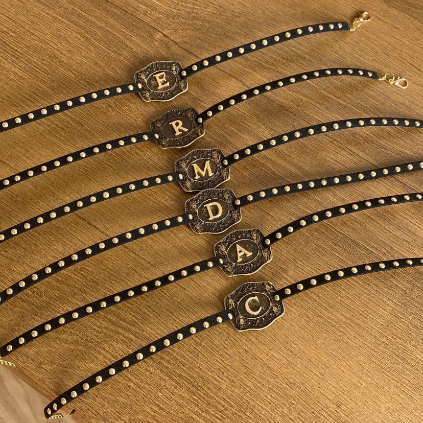 Choker  gargantilha country bolinhas fivela ouro velho personalizada letra