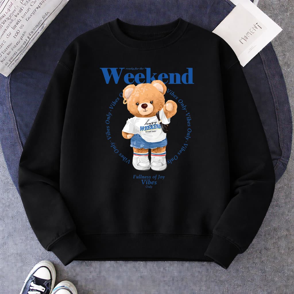 Moletom sem Capuz Feminino Flanelado Estampa Wekend Urso Casaco Inverno 100% Algodão Premium Moda Blusa de Frio