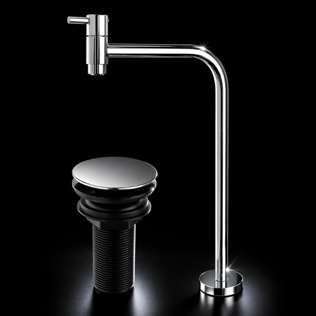 Torneira Inox Alta Para Cuba + Válvula Click Cromada Kit Premium Banheiro Luxo Moderno