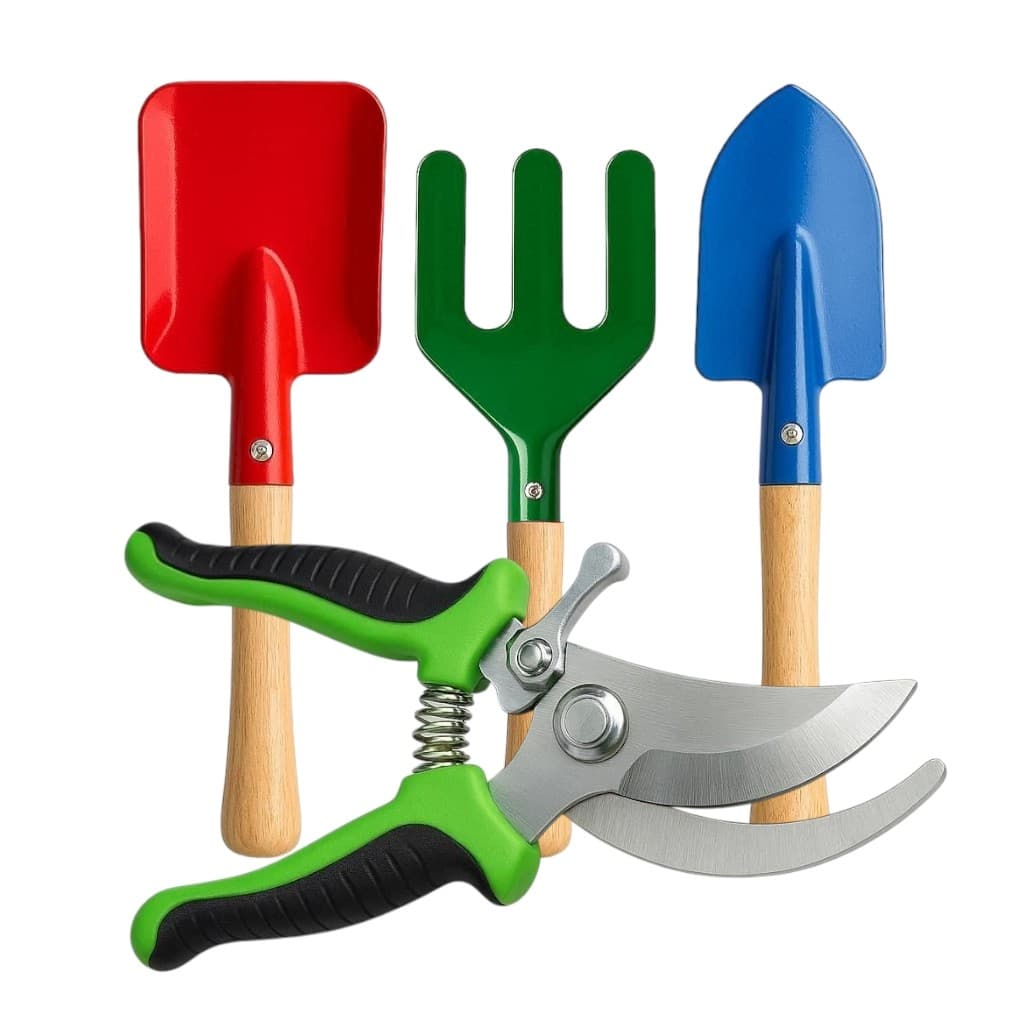 Kit Ferramentas de Jardinagem Conjunto Com 4 Peças Pá Ancinho Metal Cabo Madeira Jardim