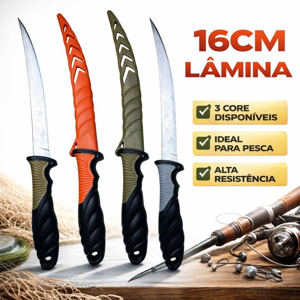 Faca Pesca Filetar Peixe 29cm Luatek SLK-DY01 Camping Caça Sobrevivência com Bainha