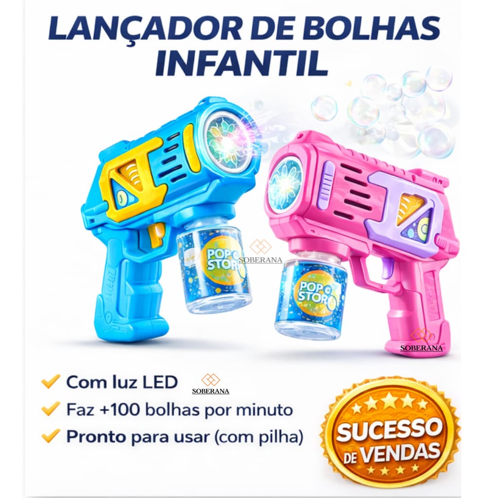Máquinas Lança Bolha Refil De Sabão Colorido Infantil - Arminha Led Automática Pistola Menino Menina