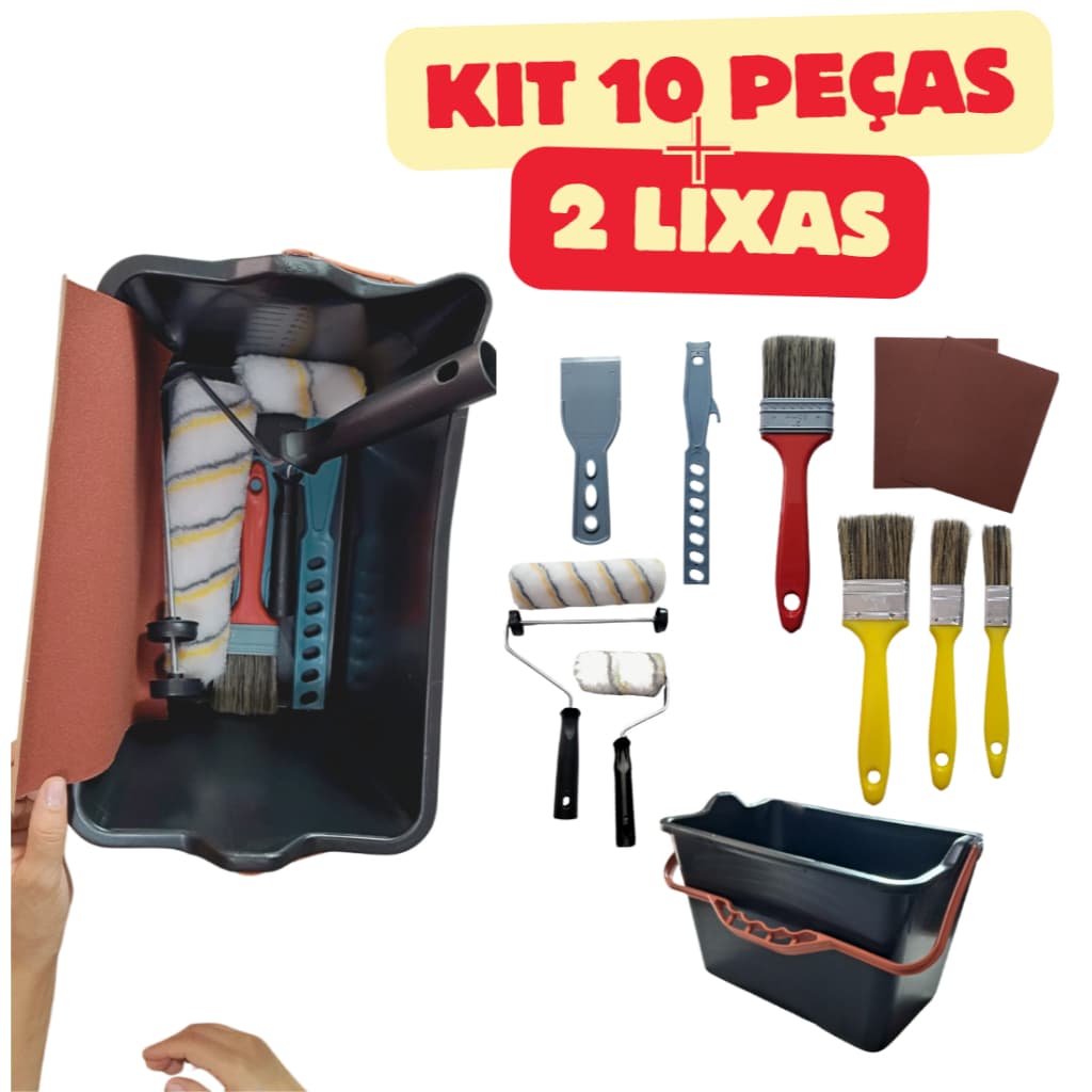 Kit Pintura de Parede Itens Rolo Pincel Lixa Bandeja