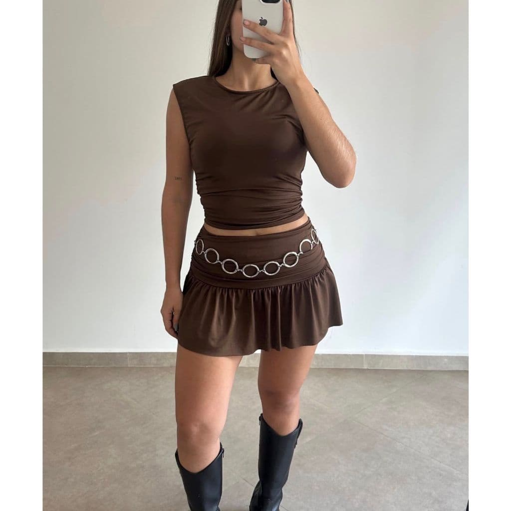 CONJUNTO FEMININO PATY DE SAIA BABADO + CROPPED MODINHA SUPLEX PREMIUM (LETICIA)