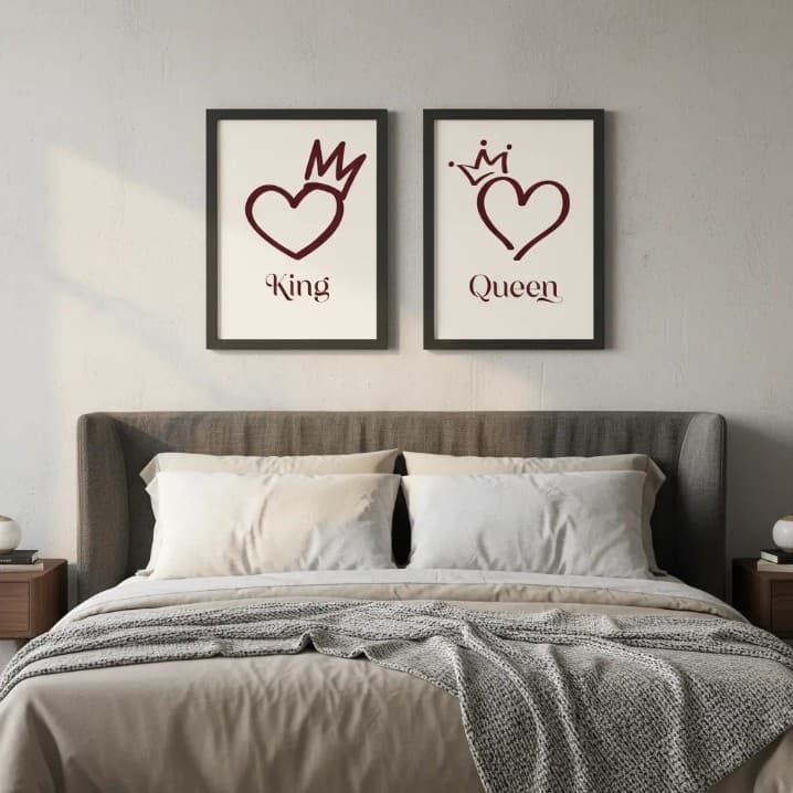 Kit 2 Quadros Reis e Rainhas Cabeceira Decorativo para Casal