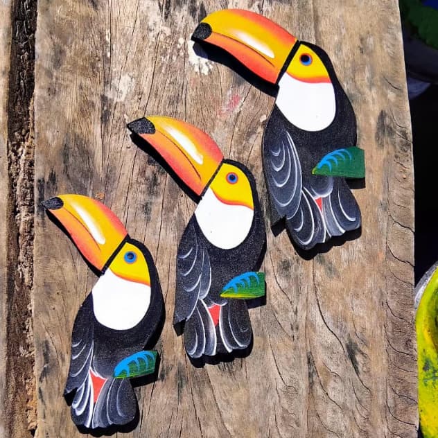 Trio de Tucano M Decorativo de Parede em MDF - Decoração Tropical