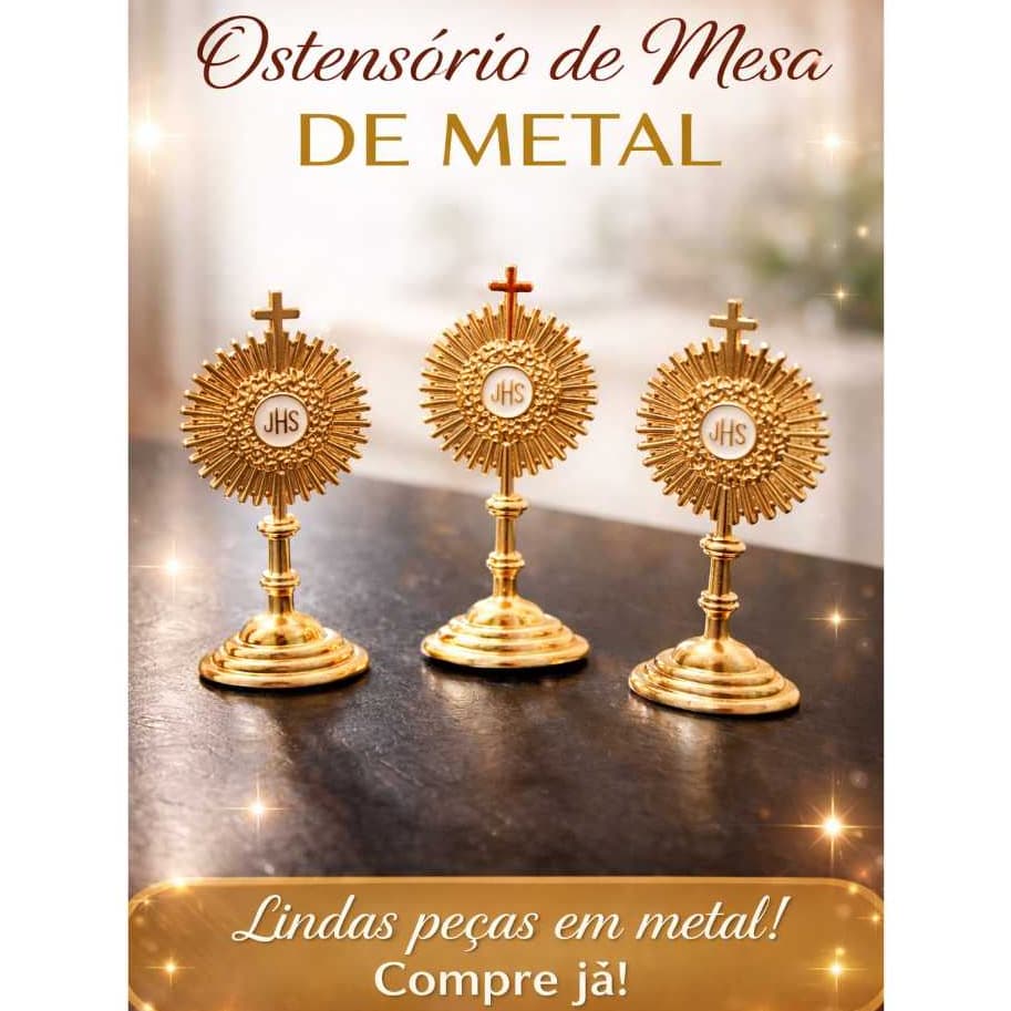 Ostensório Mini Mesa Batizado Comunhão 2 Unidades Metal Com Brilho Para Carro