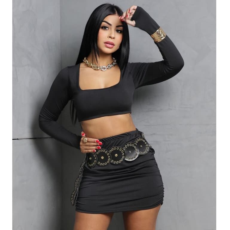 CONJUNTO MODA BLOGUEIRA SAIA CURTA