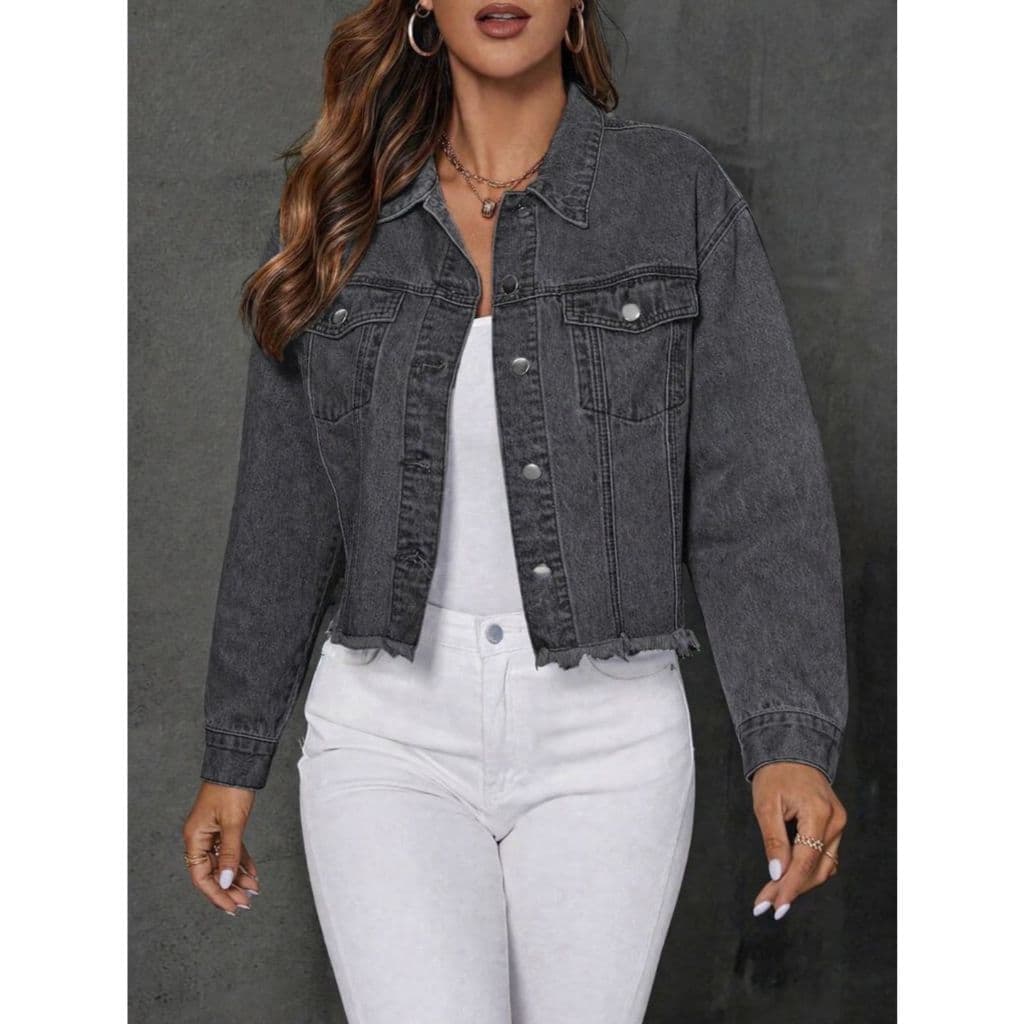 Jaqueta Jeans Feminina Grafite Premium Estilosa P M G GG