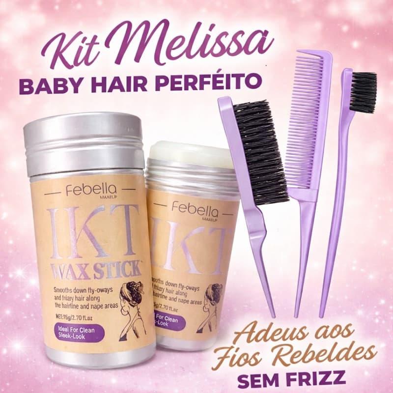 Kit Adeus Frizz Baby Hair Perfeito Penteados Alinhados Efeito Natural Controle do Frizz Cera Modeladora WAX Stick IKT