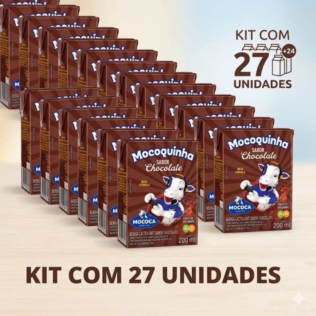 Todinho caixa fechada com 27 unidades Lácteas Chocolate Mocoquinha Mococa 200ml Bebida Infantil PROMO