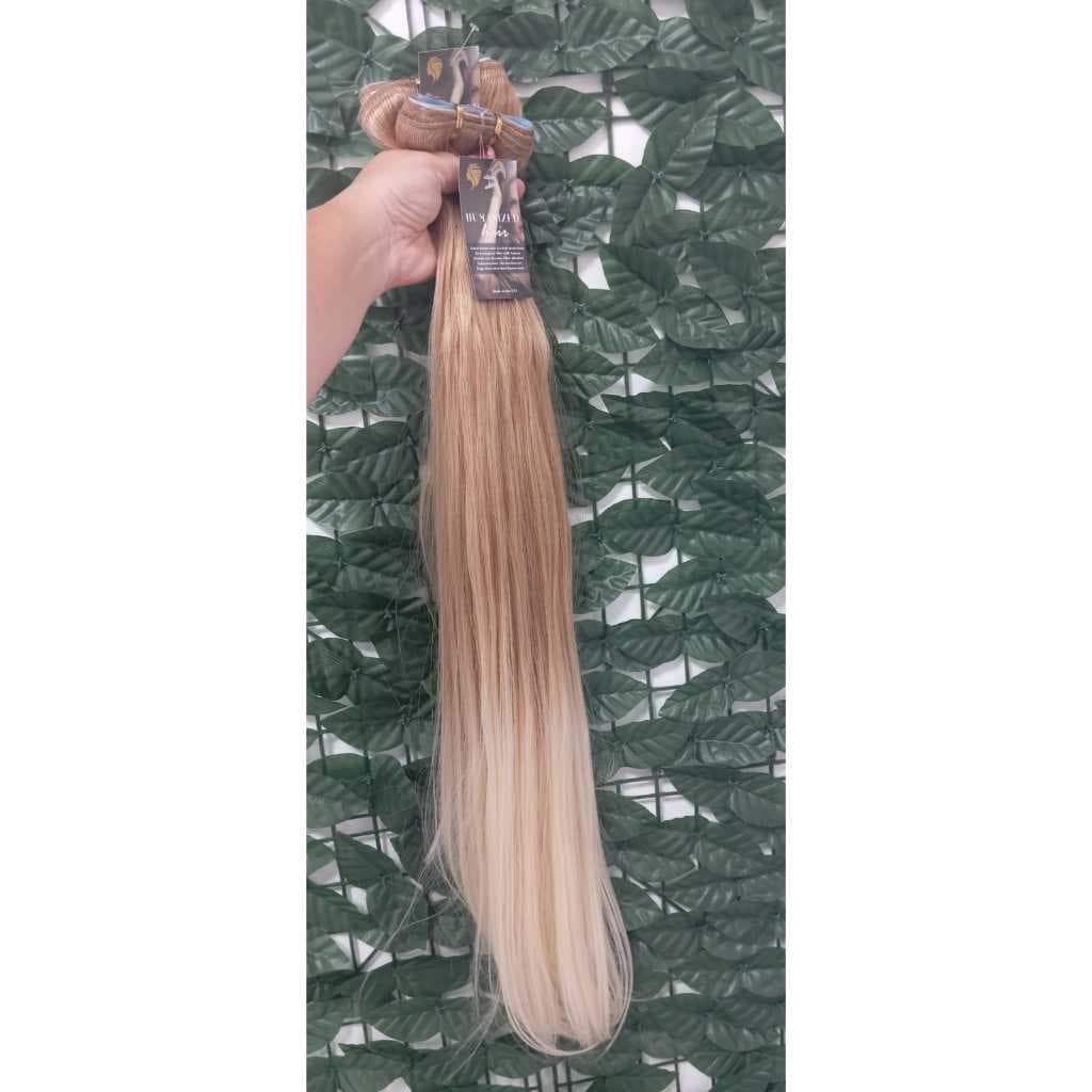 Aplique Cabelo 100% Semi Humano Na Fita Adesiva Liso Loiro Perola 50cm igual Brasileiro do Sul