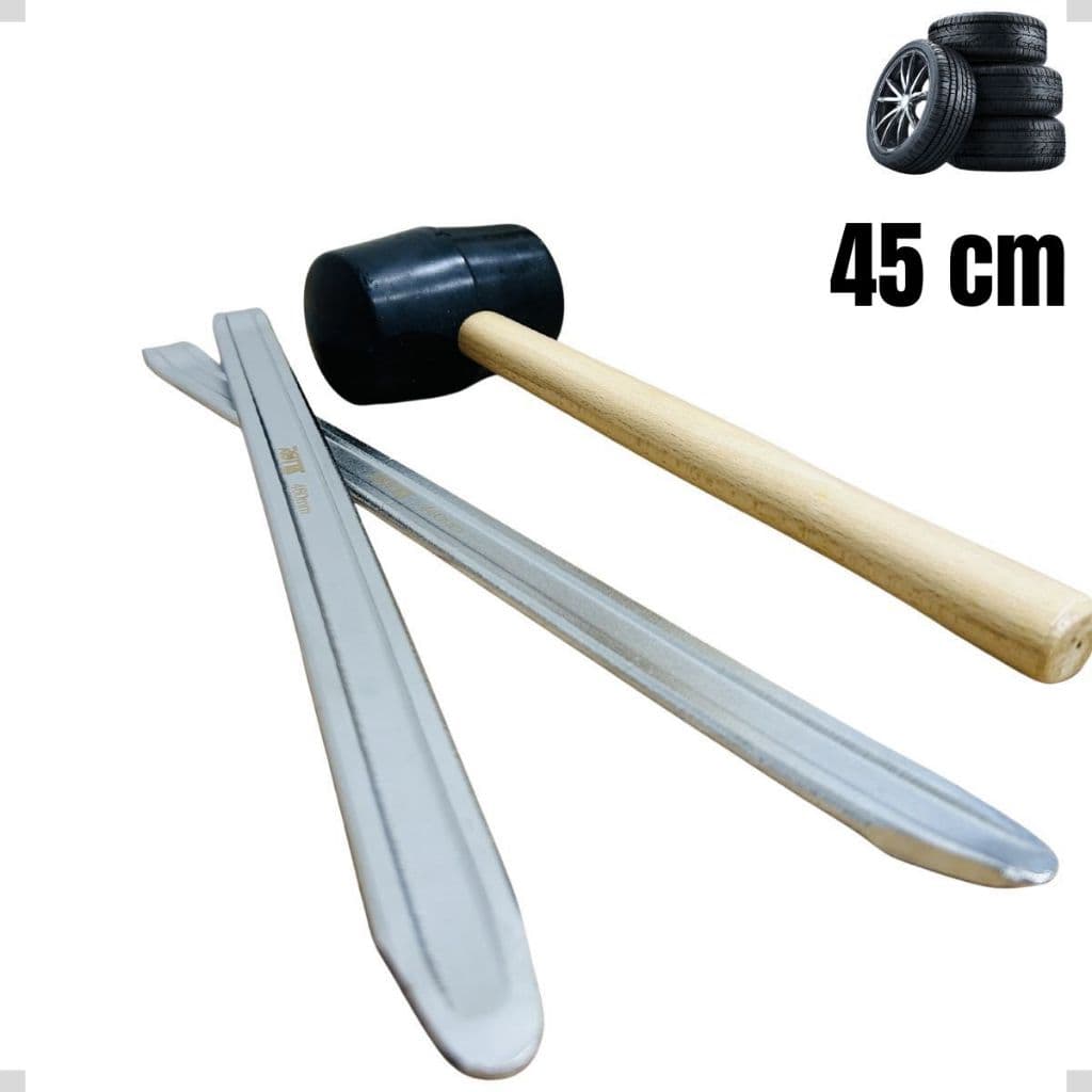 Kit Borracheiro Com 2 Espátula Chata Para Pneus 45cm + Martelo Borracha