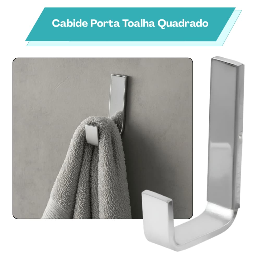 Porta Toalha Banheiro Quadrado Alumínio Cromado Cabide Suporte Gancho Para Parede