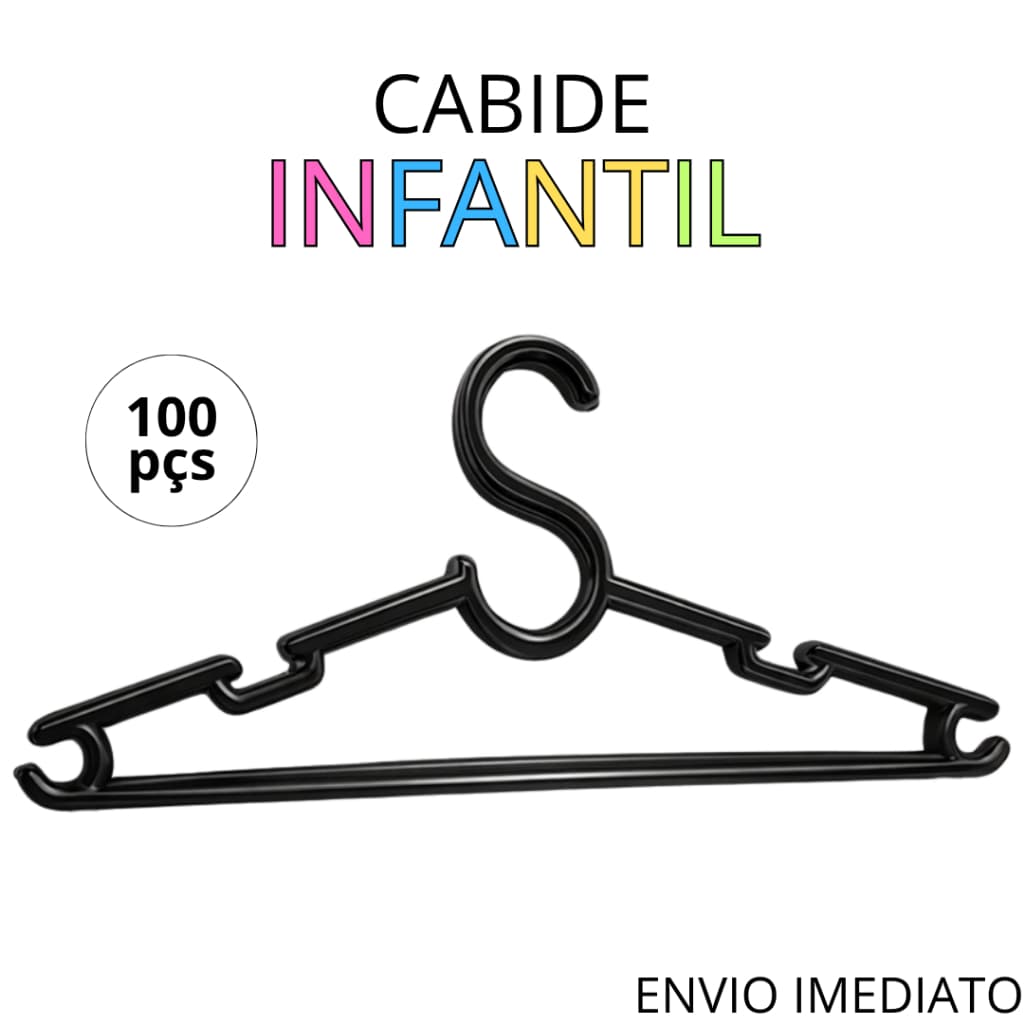 Cabide Infantil Preto Resistente Multifuncional 28cm 10 a 100 Unidades Organizar Roupas Baby
