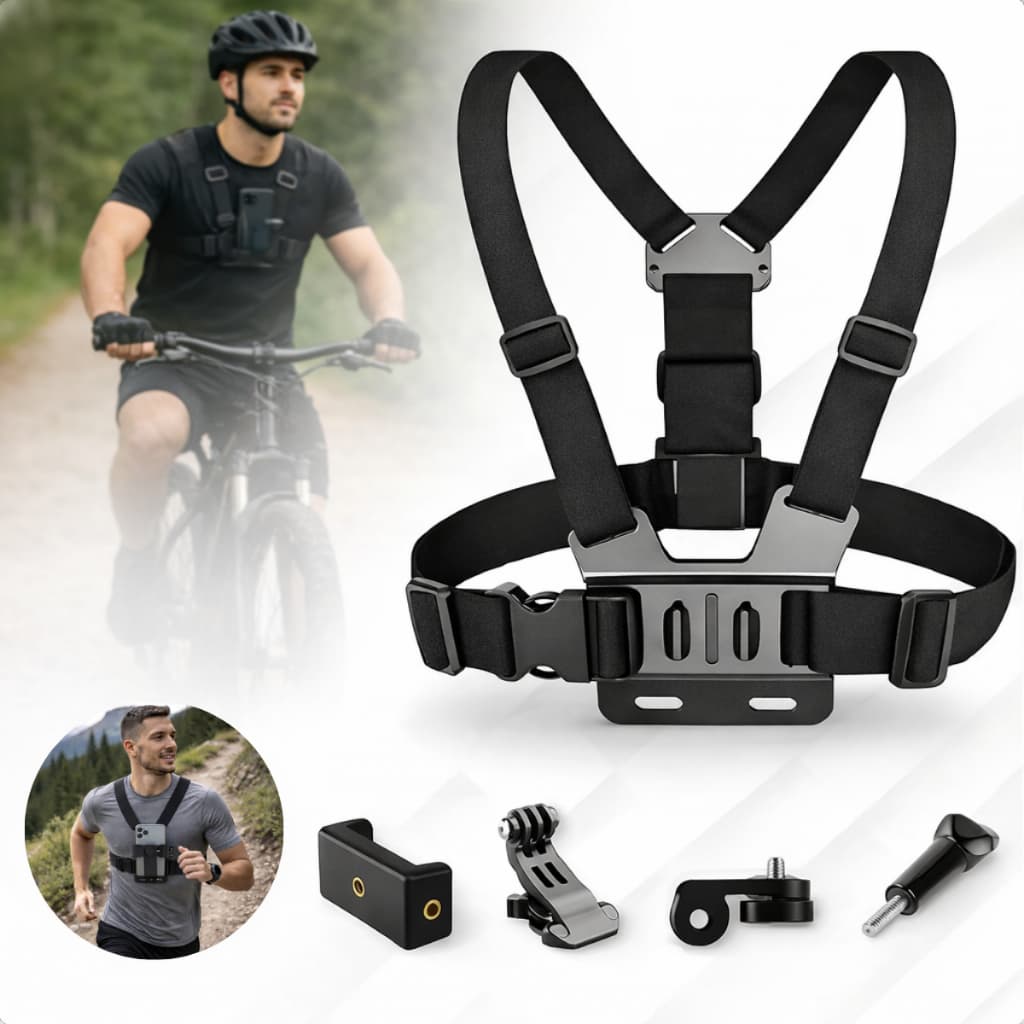 Suporte De Peito Para Celular Câmera Peitoral Cinturão Ajustável Moto Bicicleta Esporte - Homeroarte