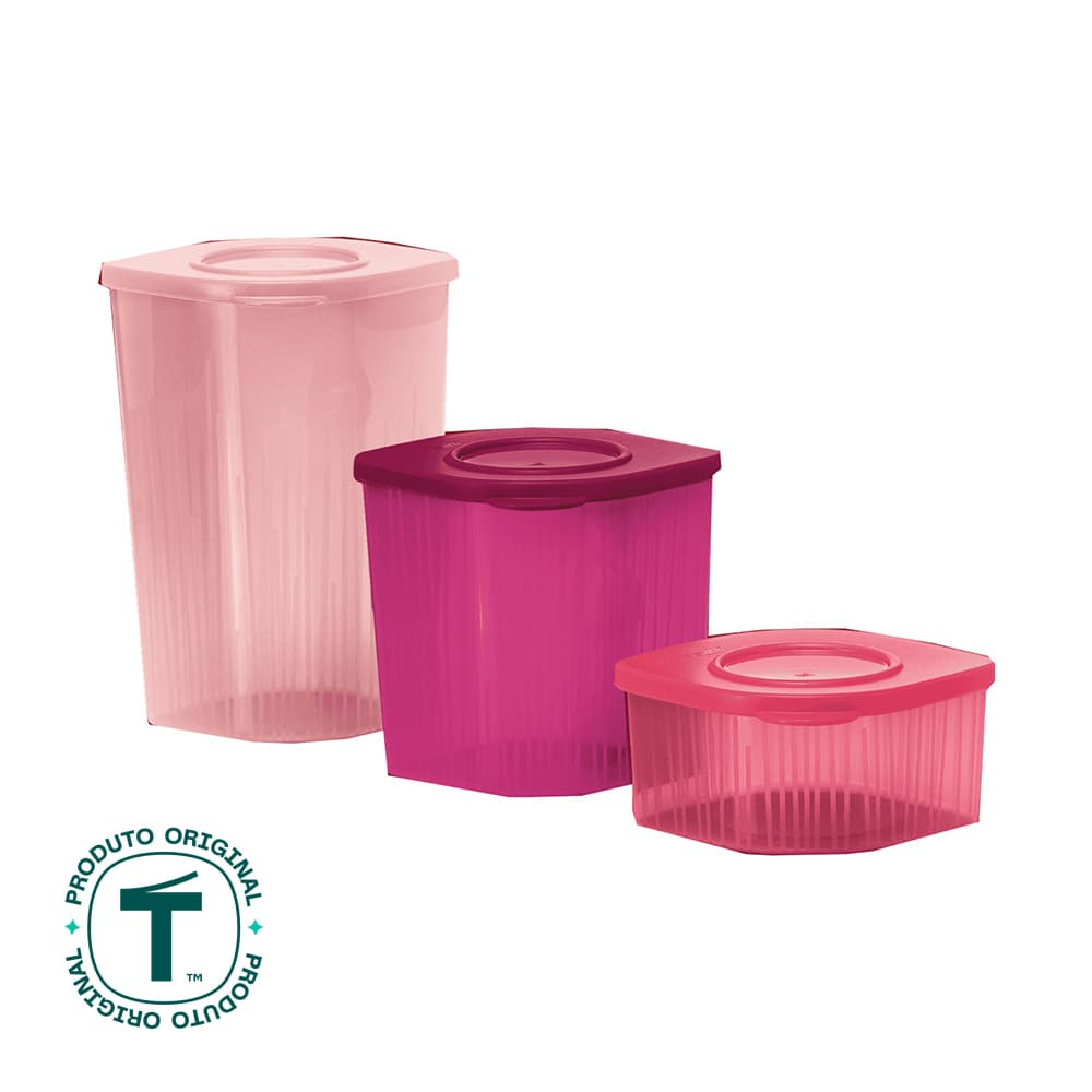 Kit Tupperware Fresh Box Quadrado 470ml + 1L + 1,5L Hermético