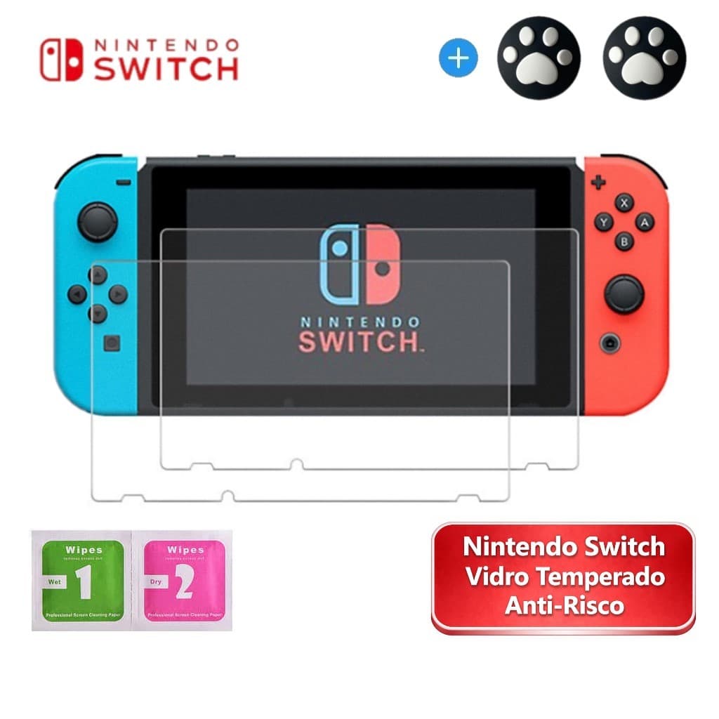 Película de Vidro Nintendo Switch Lite Padrão e Oled Tela Protetora Película + 1 Par Borinha Aleatória