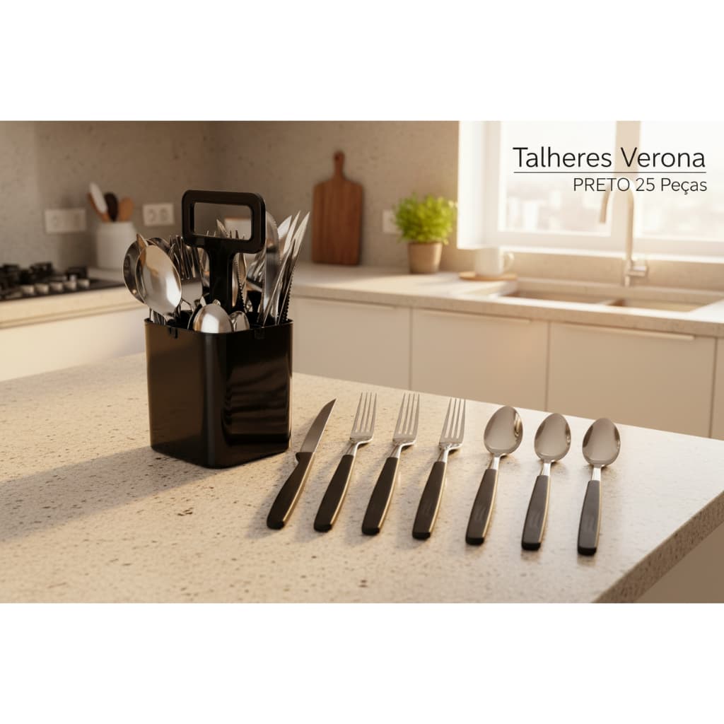 Jogo de Talheres 25 Peças Verona Faqueiro Completo/Utensílios de Cozinha/Talheres Inox Promoção
