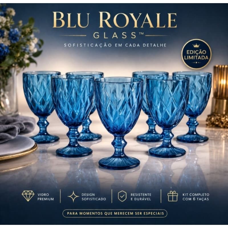 Conjunto Taças Vidro Azul 330ml Jogo 6 Peças Design Elegante Revestimento Durável