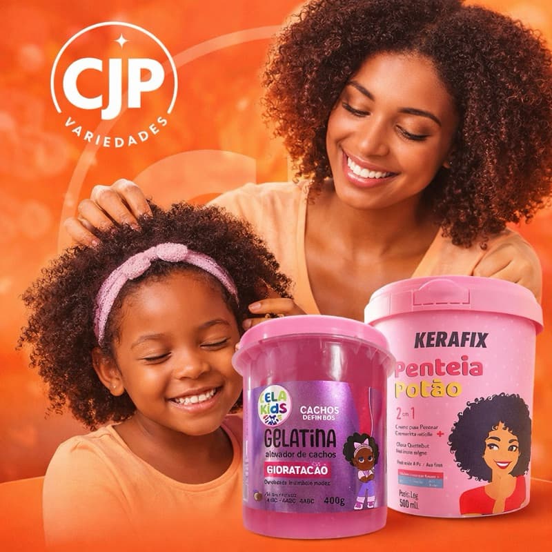 Kit Cachos Infantil Gelatina 500ml+ Creme para Pentear 500ml | Ativador de Cachos Definição Hidratação Anti Frizz