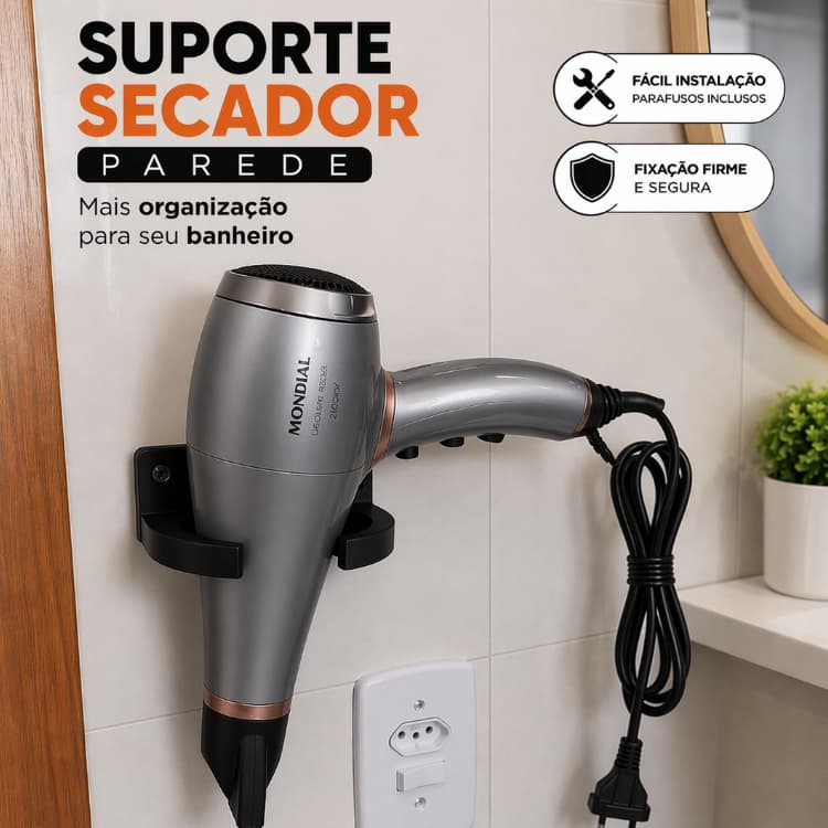 Suporte Secador Cabelo Salão banheiro Parede Porta Secador Universal Organizador Banheiro Premium Parafuso envio rápido