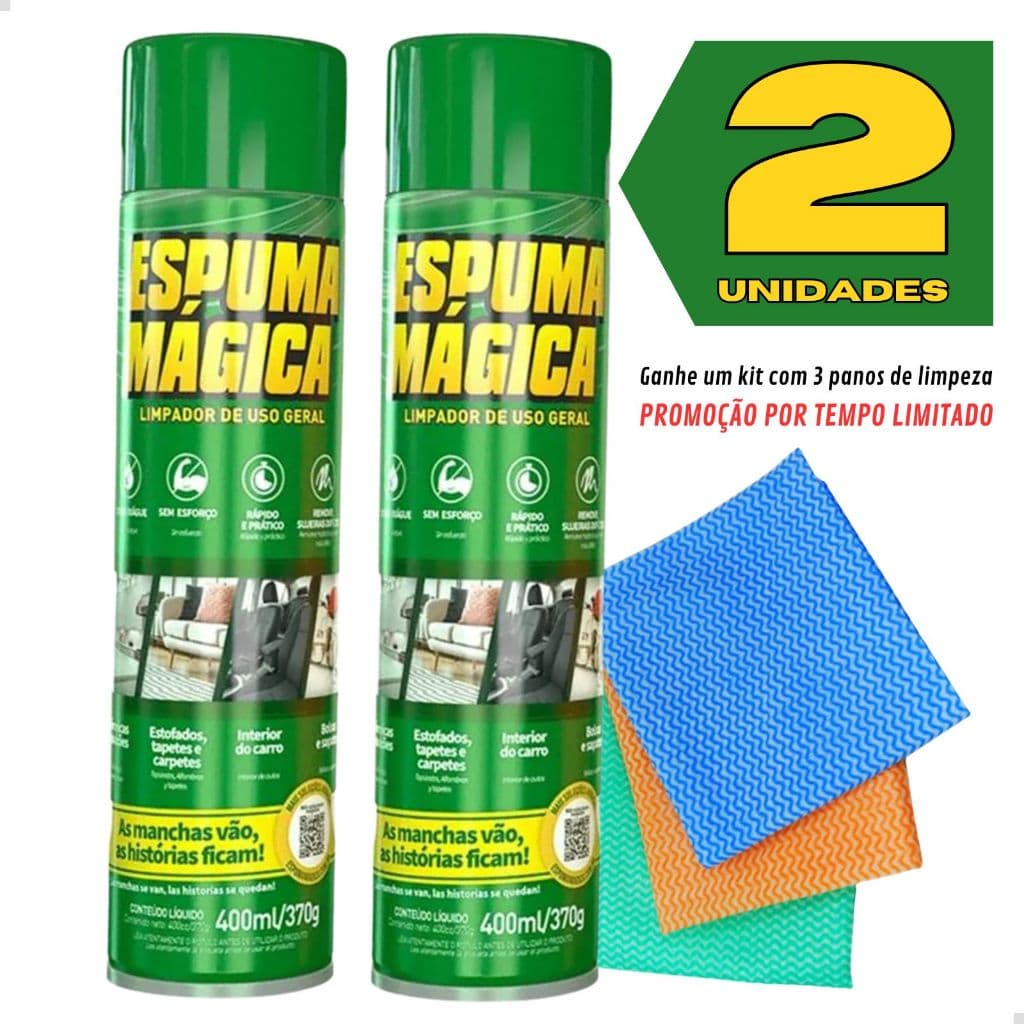 2 Espuma Magica Limpador De Uso Geral Tira Remove Manchas Tapetes Carpetes Sofas Colchoes Tenis