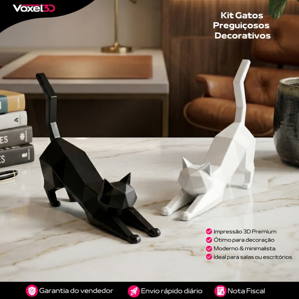 Kit 2 Gatos Preguiçosos Decorativos Felinos Para Quarto Sala Presentes Qualidade Premium Envio Rápido