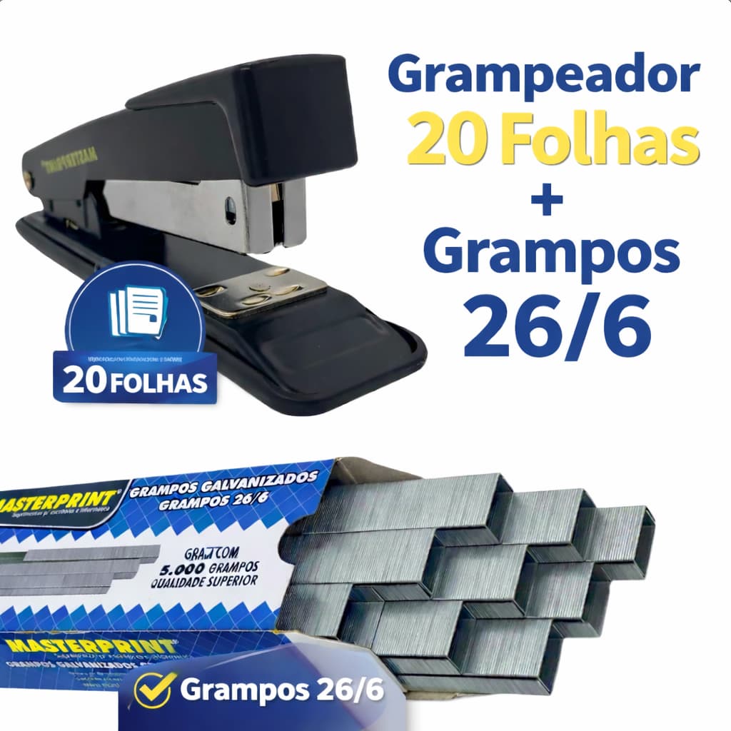 Grampeador de Metal + Caixa Grampos 26/6 MP300 Masterprint