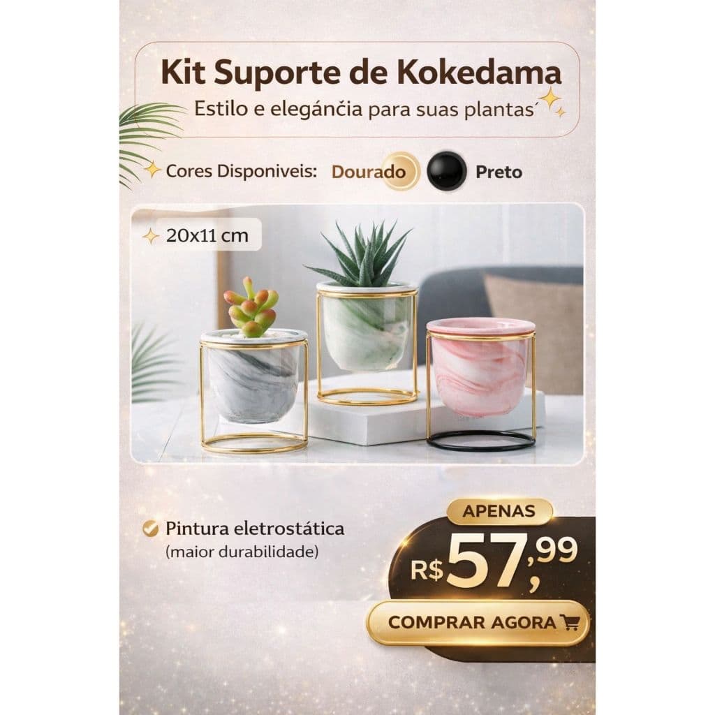 KIT DE 3 KOKEDAMA REDONDO ARAMADO