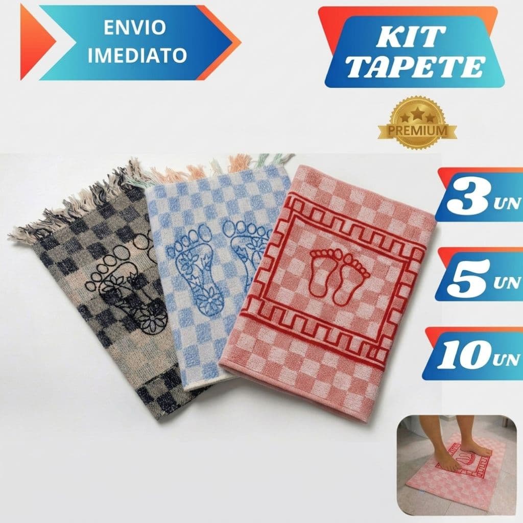 Kit 3  5 ou 10 Tapete Algodão  Pezinho Para Banheiro Toalha de Piso Atoalhado Tapete Pezinho Estampado Premium.