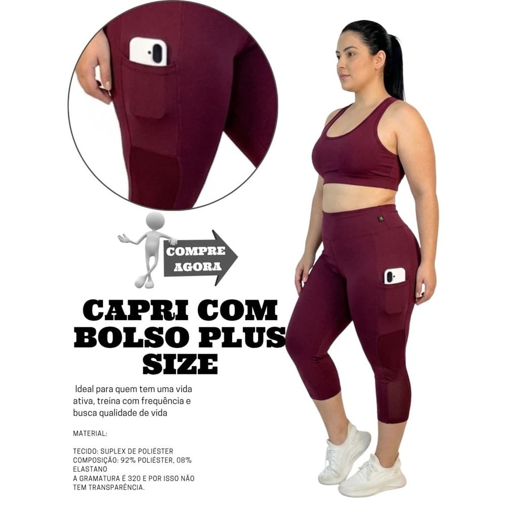 Calça Corsário Plus Size Com Bolso Cos Alto Feminino ASHYC
