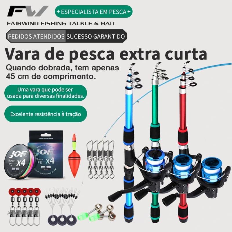Kit De Pesca Completo 1 Vara Telescópica +1 Molinete Com Linha - Acessórios Iscas, Anzóis, Chumbadas