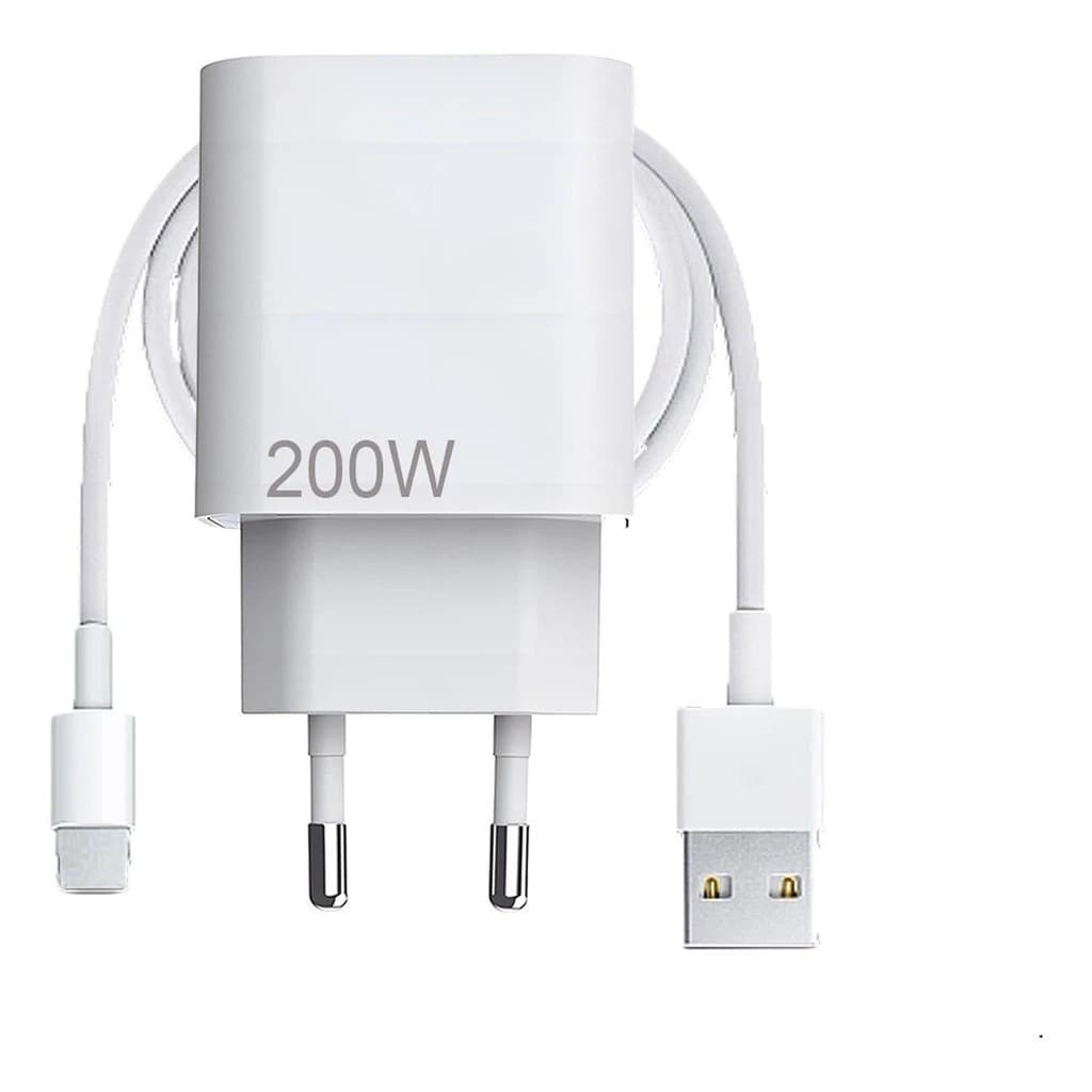 CARREGADOR TURBO ULTRA RAPIDO 200W FONTE COM DUAS ENTRADAS, USB+TIPO C