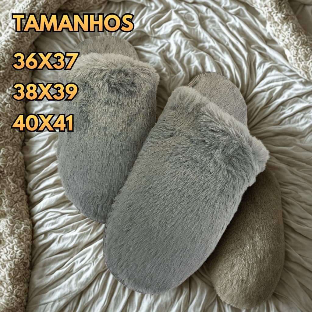 Pantufa Feminina adulto Quentinha Confortável Felpuda Cinza Tamanho 36 37 inverno dias frios esquentar os pés pés quente