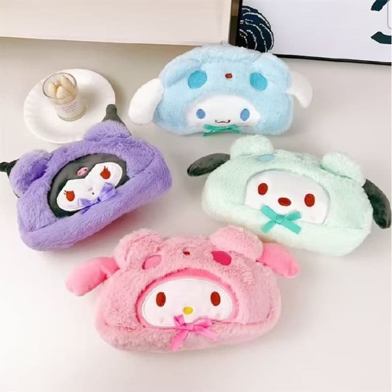 Estojo Escolar Kawaii Pelúcia Sanrio My Melody Kuromi Cinnamoroll Necessaire Porta Maquiagem Fofo