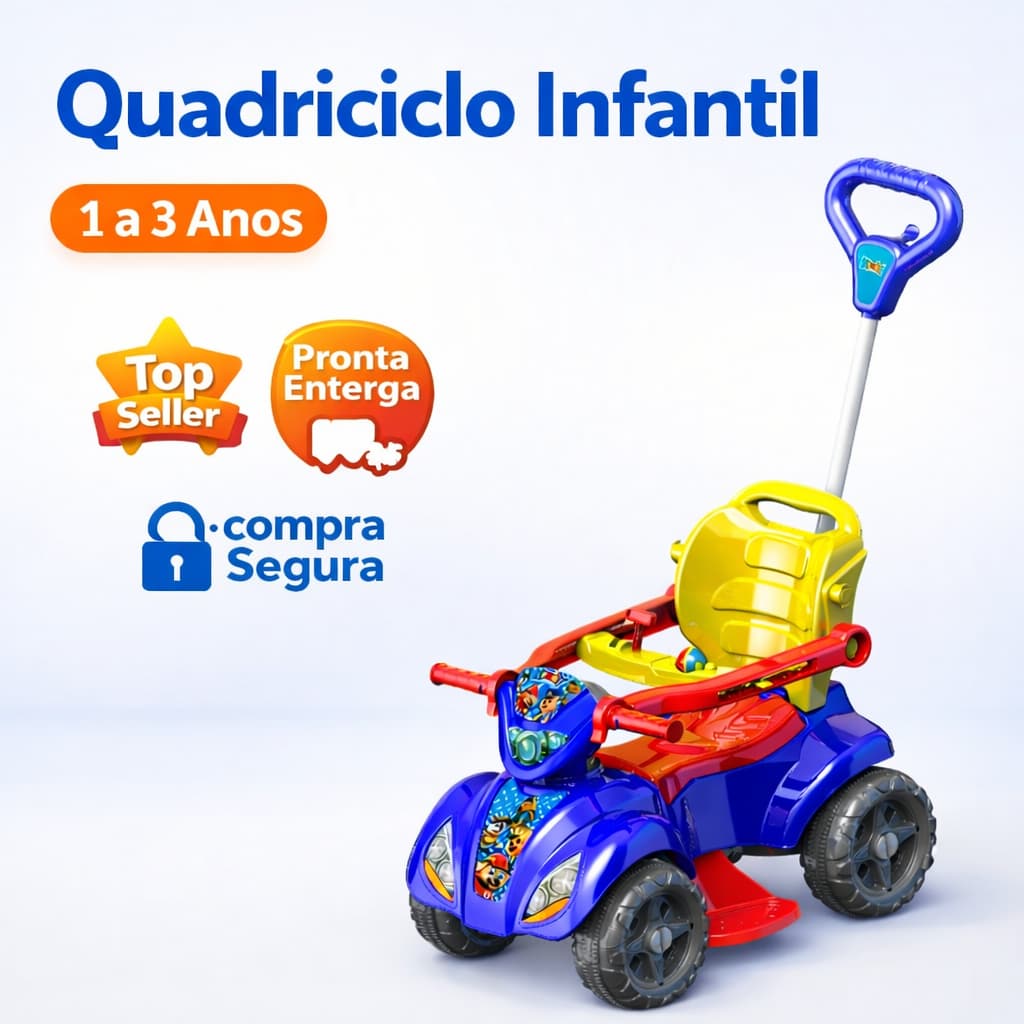 Quadriciclo Infantil Dog Azul Menino Carrinho de Passeio Kendy Brinquedos