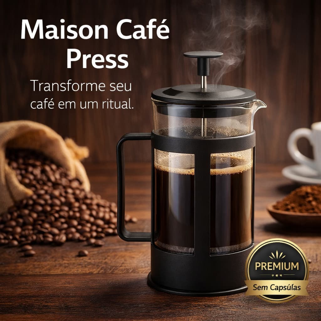 Cafeteira Francesa 300ml Prensa Manual Maison Café Press – Café Gourmet sem Cápsulas, Vidro Resistente com Filtro