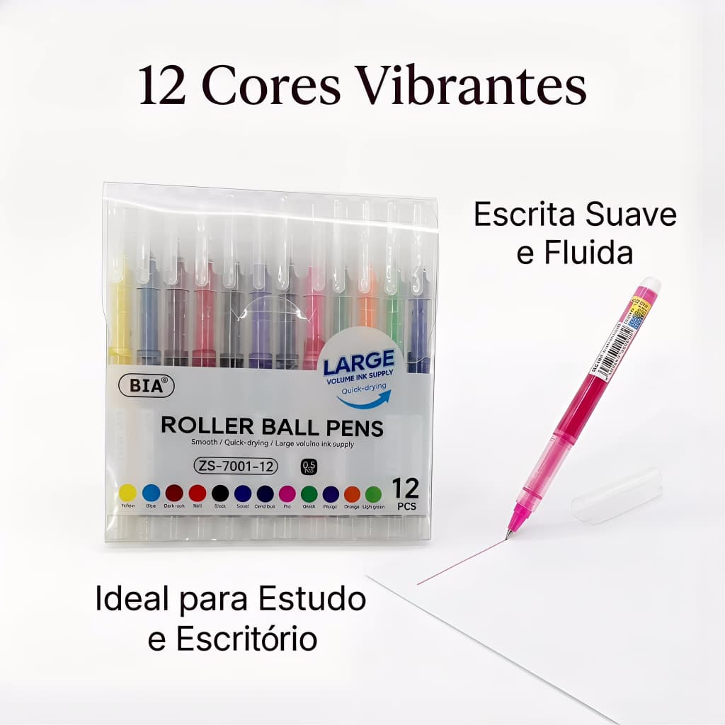 12-36PCS Canetas Roller Ball Coloridas 0.5mm, Canetas Gel Coloridas para Escola, Material Escolar para Estudantes