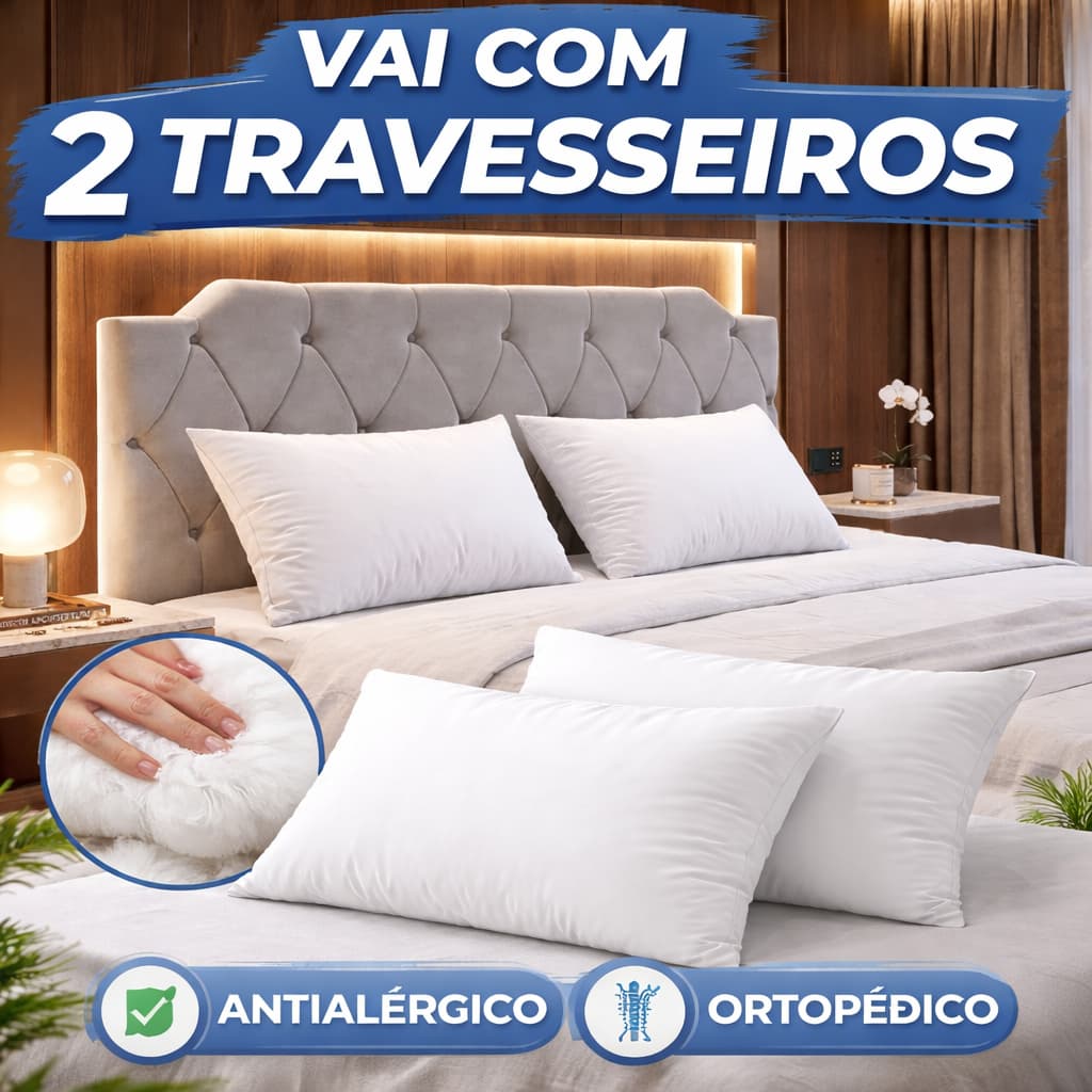 Cabeceira Estofada Cama Box Casal/Queen + 2 Travesseiros Antialérgicos | Kit Cabeceira Kelly Luxo Painel para Quarto