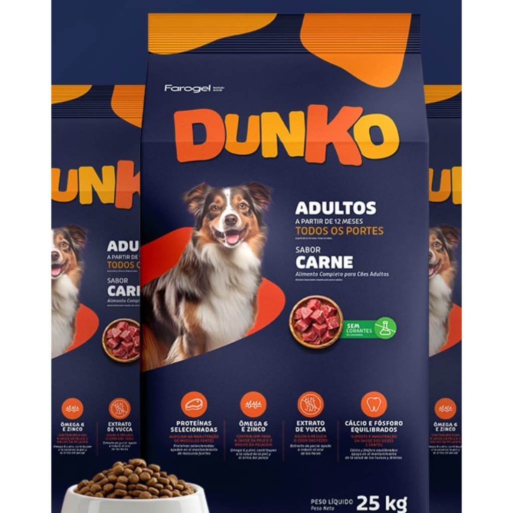 RACÃO CÃES ADULTOS FAROGEL DUNKO SABOR CARNE - 7KG