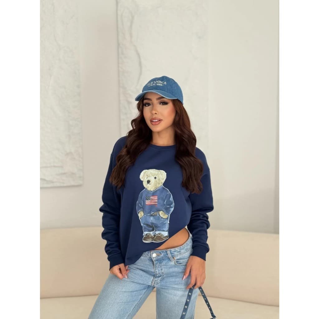 Moletom Feminino Urso Fofo Blusão de Frio Quentinho Inverno Super Confortável Estampa EUA