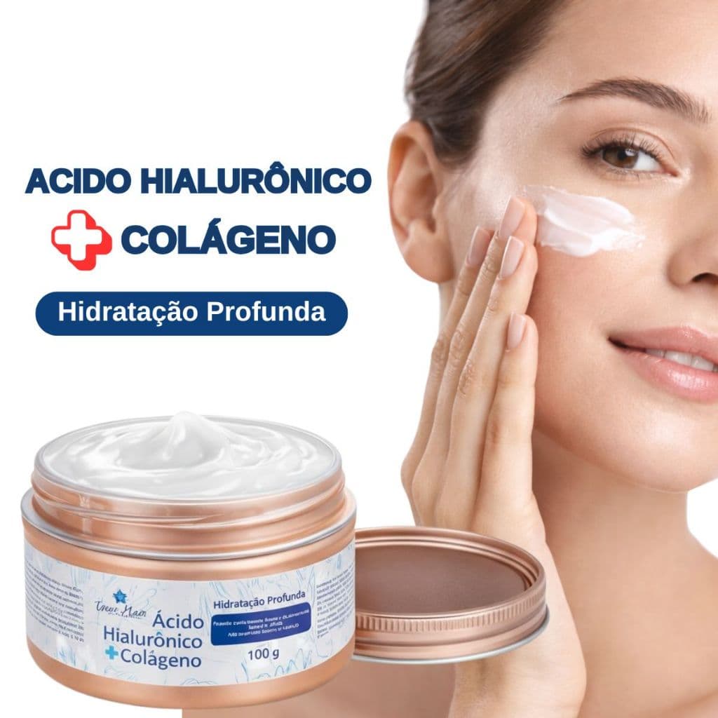 Creme Ácido Hialurônico + Colágeno Facial  Hidratante Antirrugas Rejuvenescedor Ultra Firmeza Elasticidade 100g