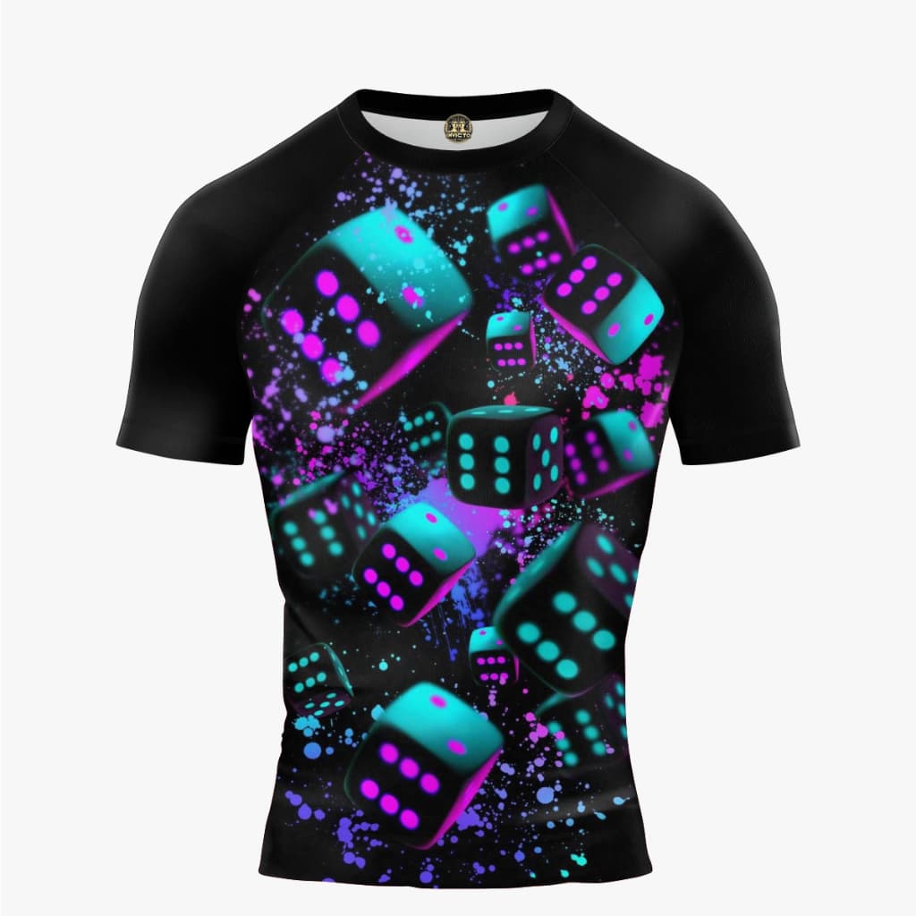 Camiseta Camisa Confortavel Jogo Dado Coloridos Neon Camisa de Luta Esporte