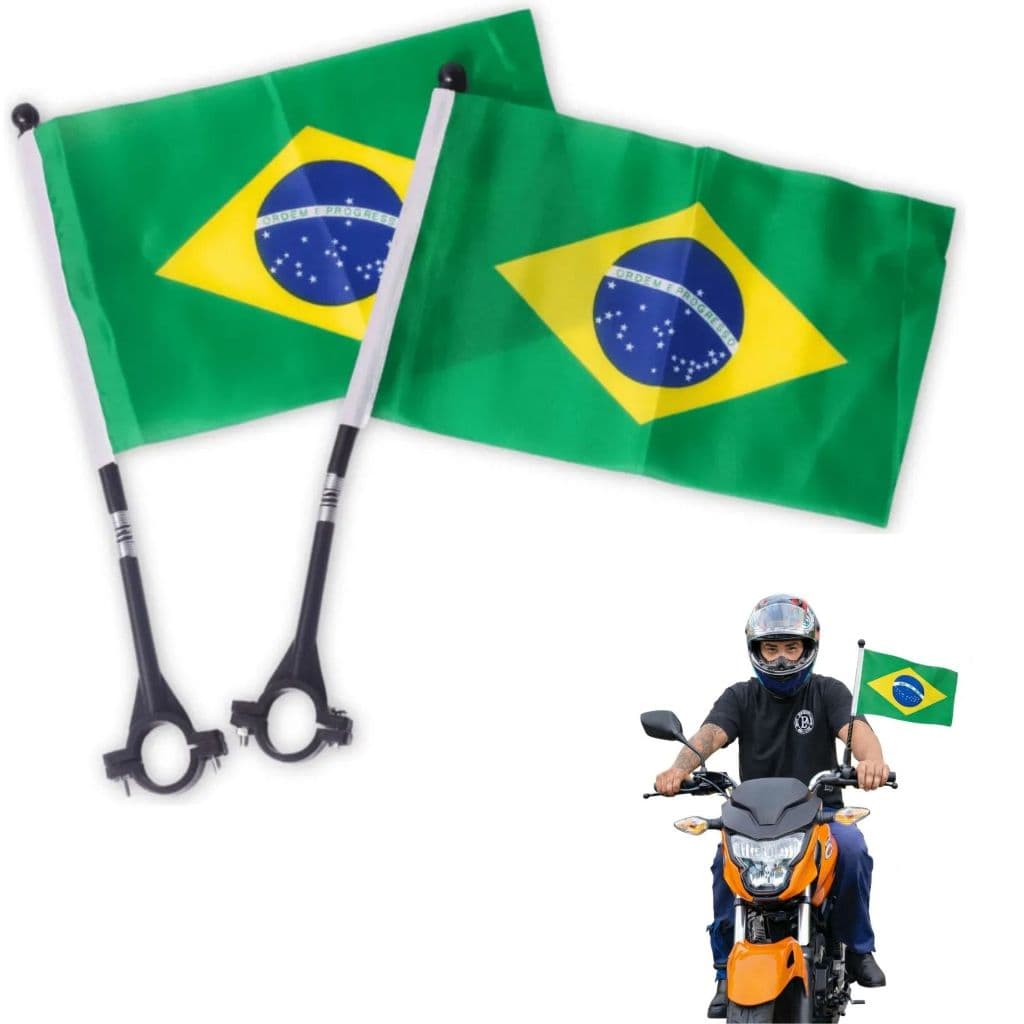 Kit 2 Bandeiras do Brasil para Moto e Bicicleta com Haste Copa do Mundo Seleção Brasileira Carreata