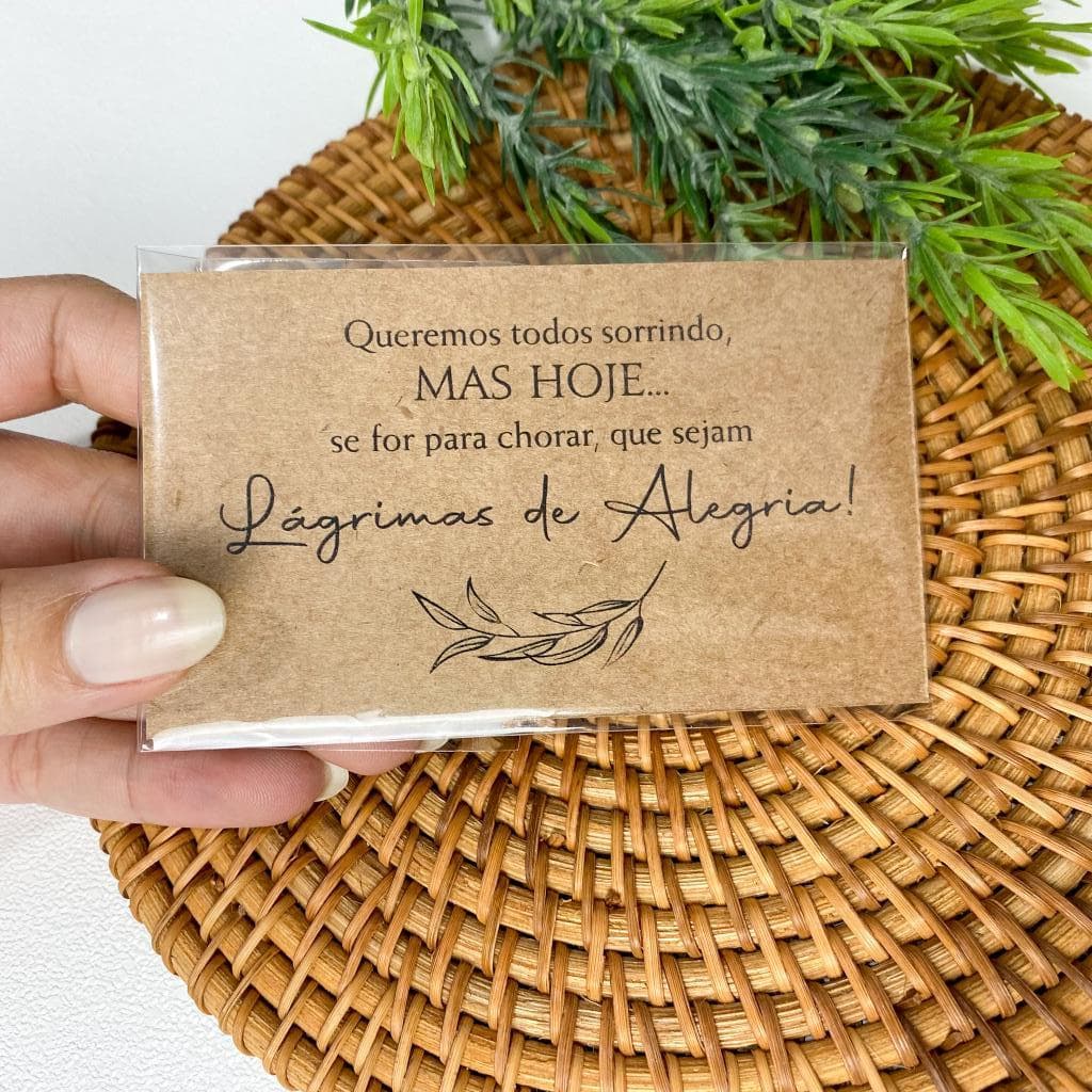 Lágrimas de Alegria | Lenço + Tag Elegante para Casamento, Batizado e Celebrações