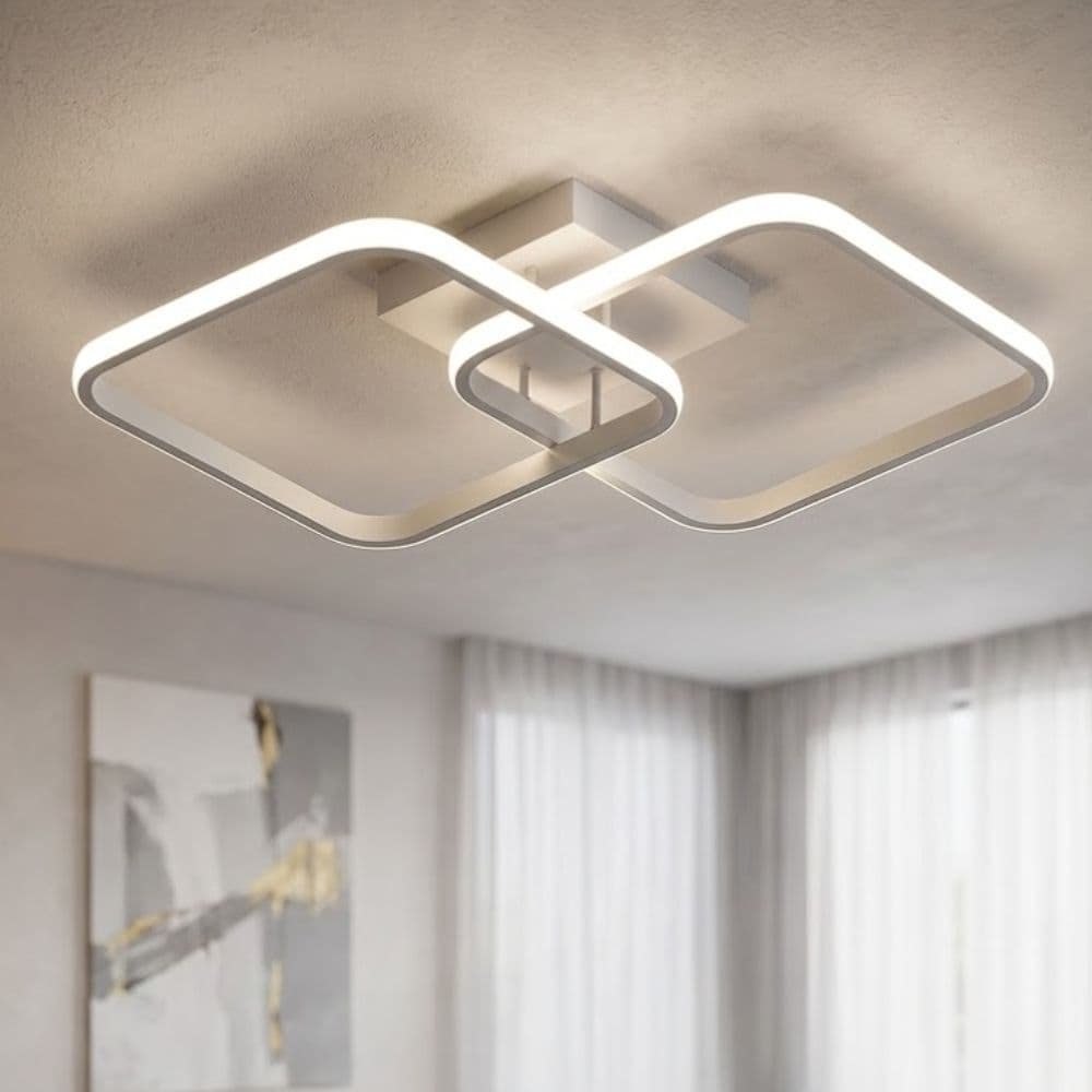 Luminaria Grande 33x33cm Plafon Teto Pendente Duplo Quadrado Led Sobrepor 24W Luz Quente ou Fria